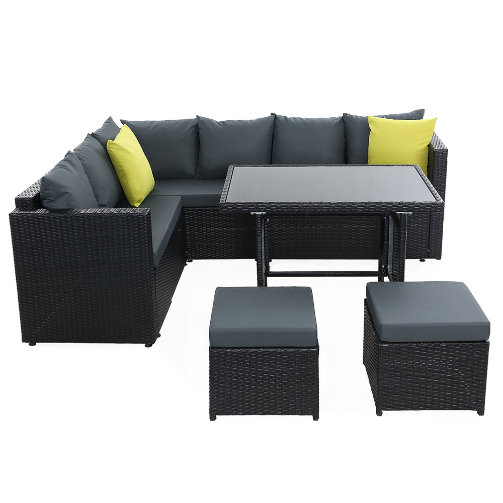 Toorak Outdoor Furniture Patio Set Wicker - Black